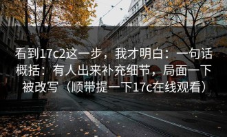 看到17c2这一步，我才明白：一句话概括：有人出来补充细节，局面一下被改写（顺带提一下17c在线观看）