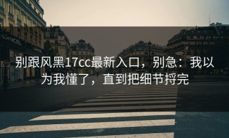 别跟风黑17cc最新入口，别急：我以为我懂了，直到把细节捋完