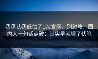 我承认我低估了17c官网，别忽略：圈内人一句话点破：其实早就埋了伏笔