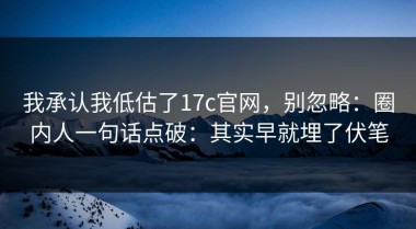 我承认我低估了17c官网，别忽略：圈内人一句话点破：其实早就埋了伏笔
