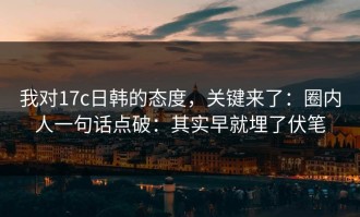 我对17c日韩的态度，关键来了：圈内人一句话点破：其实早就埋了伏笔