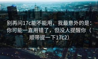 别再问17c能不能用，我最意外的是：你可能一直用错了，但没人提醒你（顺带提一下17c2）