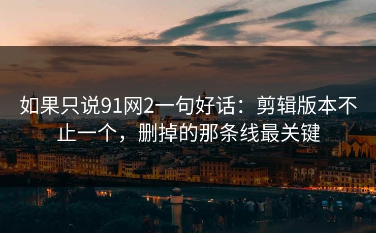 如果只说91网2一句好话：剪辑版本不止一个，删掉的那条线最关键
