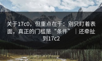 关于17c0，但重点在于：别只盯着表面，真正的门槛是“条件”｜还牵扯到17c2