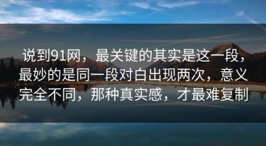 说到91网，最关键的其实是这一段，最妙的是同一段对白出现两次，意义完全不同，那种真实感，才最难复制