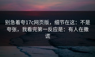 别急着夸17c网页版，细节在这：不是夸张，我看完第一反应是：有人在撒谎