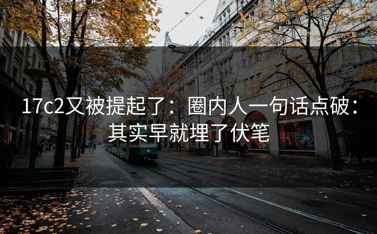 17c2又被提起了：圈内人一句话点破：其实早就埋了伏笔
